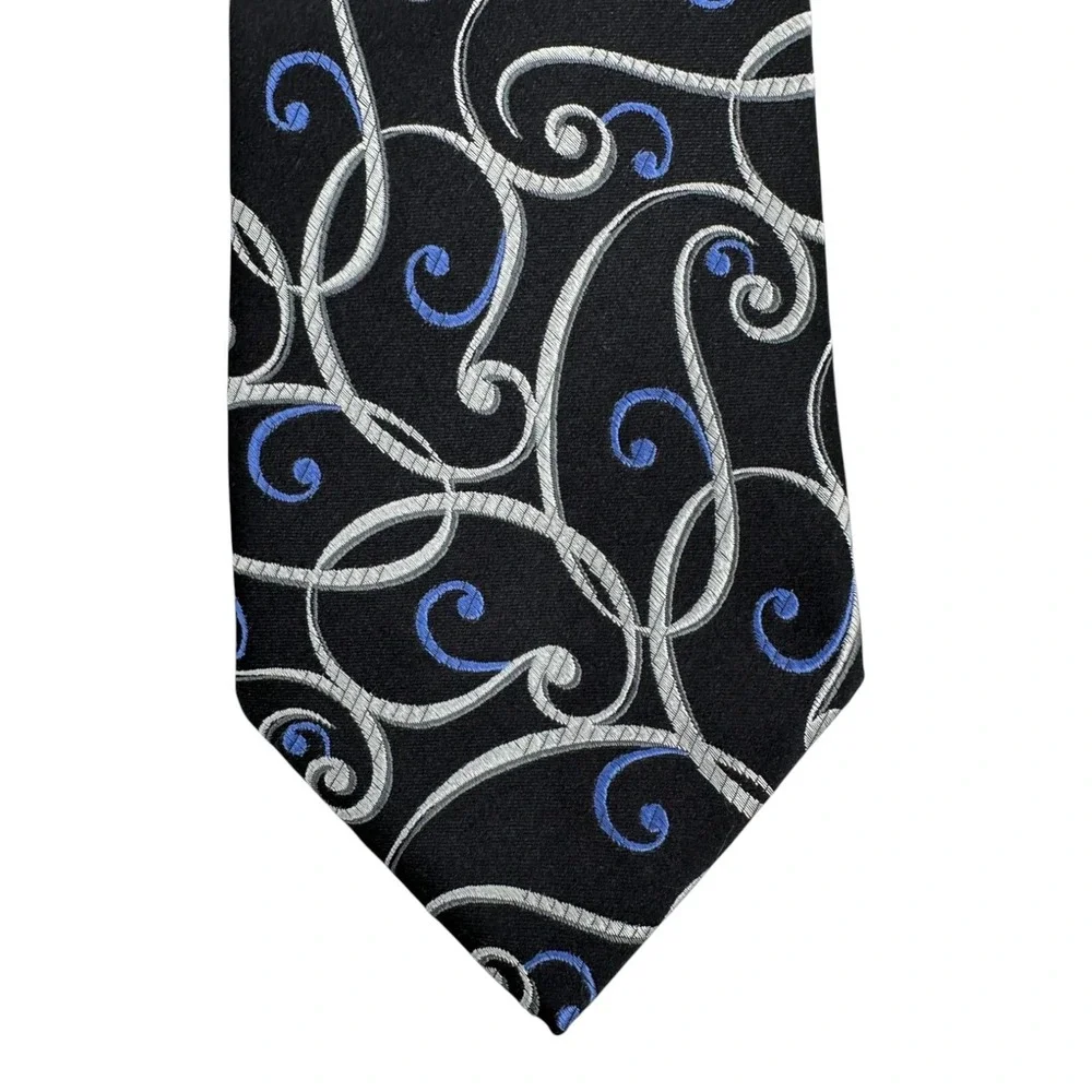 Van Heusen Men's Designer Black Geometric Swirl Novelty Neck Tie 100% Silk